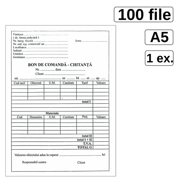 Bon de comanda - chitanta, A5 - - Roveli