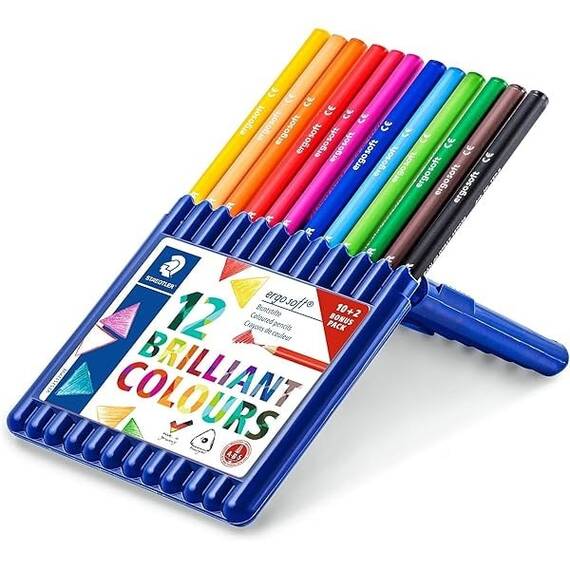 Creioane colorate STAEDTLER Ergo Soft, cutie plastic, 12 culori/set - - Roveli