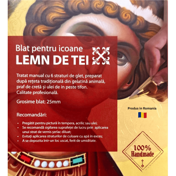 Blat icoana din tei 12x17 cm, tratat manual cu 6 straturi de glet traditional, grosime 2.5 cm - - Roveli