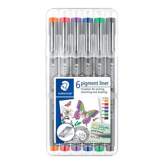 Pigment Liner 0.5 mm STAEDTLER, 6 culori/set - - Roveli