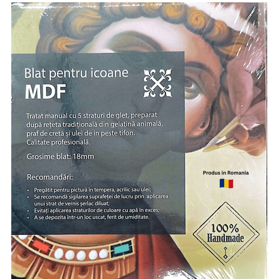 Blat icoana din MDF 21x29 cm, tratat manual cu 5 straturi de glet traditional, grosime 18 mm - - Roveli