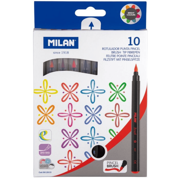 Carioci MILAN varful tip pensula, 10 culori/set - - Roveli