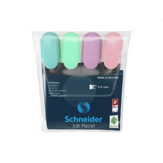 Textmarker SCHNEIDER Job Pastel, 4 buc/set - 2- Roveli