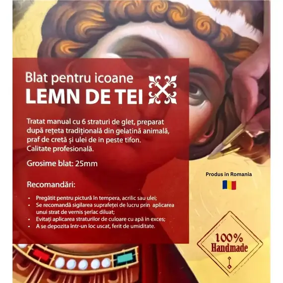 Blat icoana din tei 16x23 cm, tratat manual cu glet traditional, grosime 2 cm - - Roveli