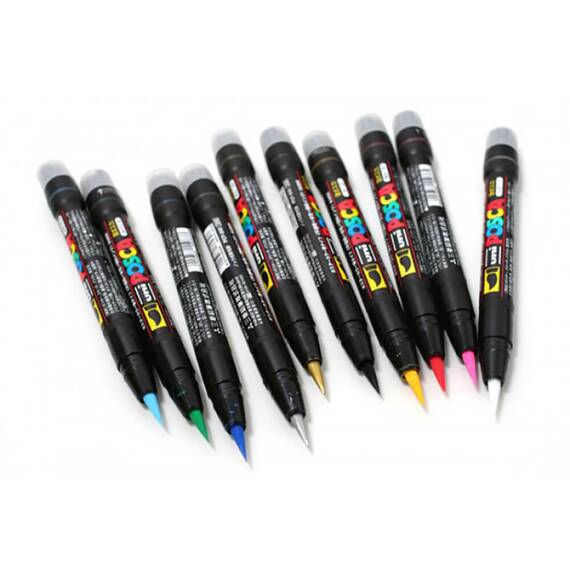 Marker pensula Uni Posca Brush  PCF-350 K Albastru M420 - 2- Roveli