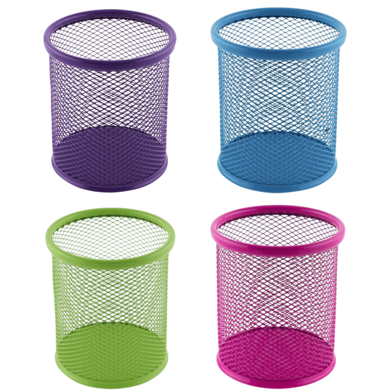 Suport instrumente de scris metalic, forma cilindrica, Mesh, colorat, ECADA, Culoare (230): Mov - - Roveli