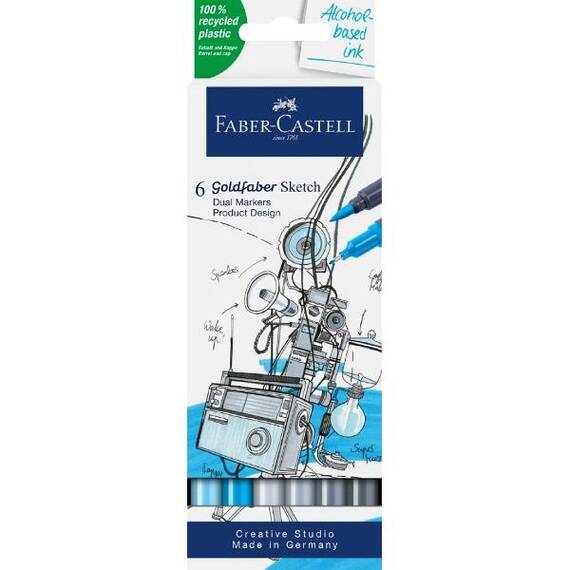 Sketch Marker Product Design, cu 2 Capete, FABER-CASTELL Goldfaber, 6 buc/set - 2- Roveli
