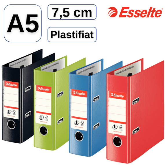 Biblioraft plastifiat A5, 7.5 cm, ESSELTE, Culoare (230): Rosu - - Roveli