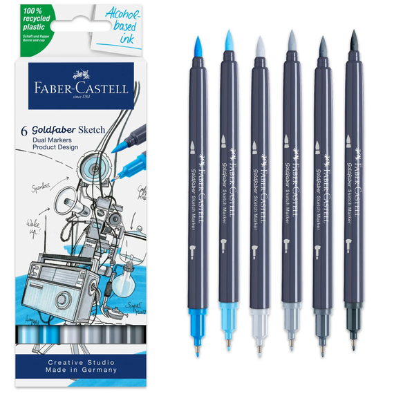 Sketch Marker Product Design, cu 2 Capete, FABER-CASTELL Goldfaber, 6 buc/set - - Roveli
