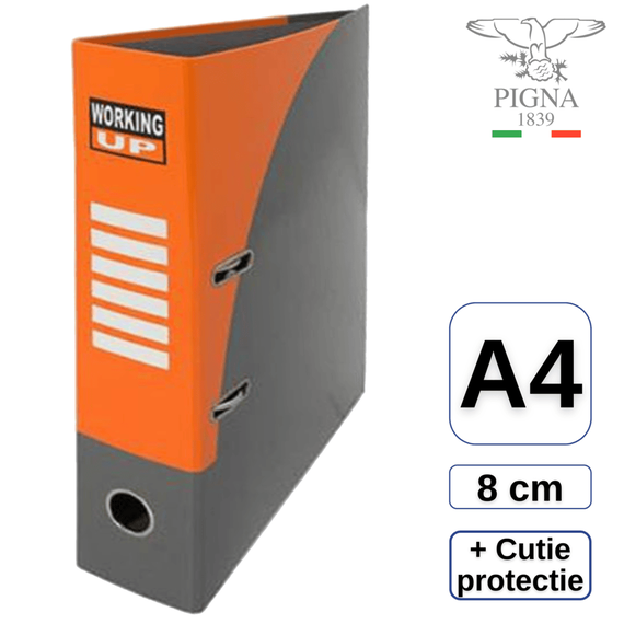 Biblioraft A4, 8 cm, in cutie, PIGNA Working Up, Culoare (230): Portocaliu - 2- Roveli