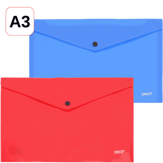 Mapa plastic A3, cu capsa si clapeta in V, DACO, Culoare (230): Rosu - - Roveli