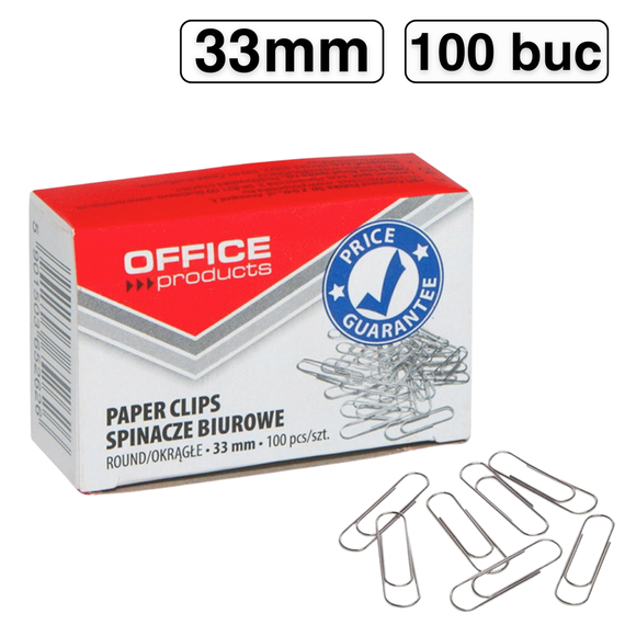 Agrafe birou 33mm, 100 buc/cutie, OFFICE PRODUCTS - - Roveli