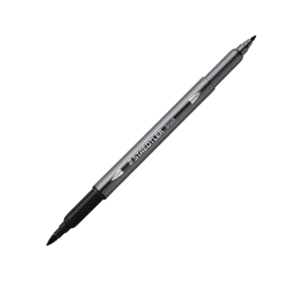 Carioci cu 2 capete STAEDTLER Acuarela Duo Tip, varf pensula si liner, Culoare (230): Black - - Roveli