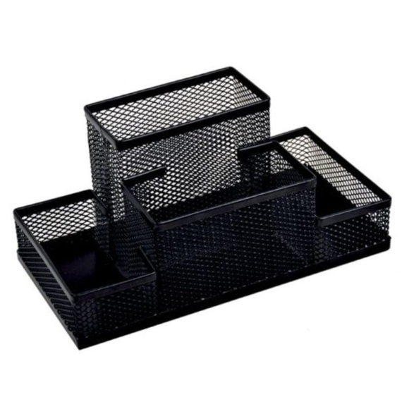 Suport accesorii birou metalic, 4 compartimente, Mesh, negru, ECADA - - Roveli