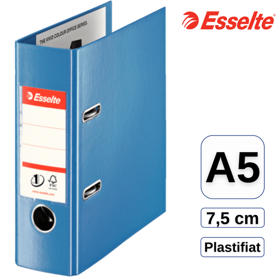 Biblioraft plastifiat A5, 7.5 cm, ESSELTE, Culoare (230): Albastru - - Roveli