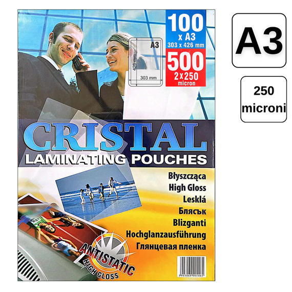 Folie laminare, A3, 250 microni, 100 buc/top, CRISTAL - - Roveli