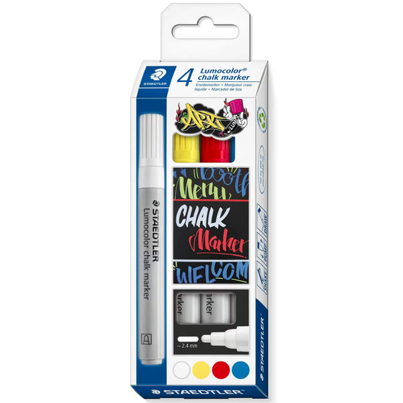 Marker creta lichida STAEDTLER Lumocolor Chalk, 4 culori/set - - Roveli