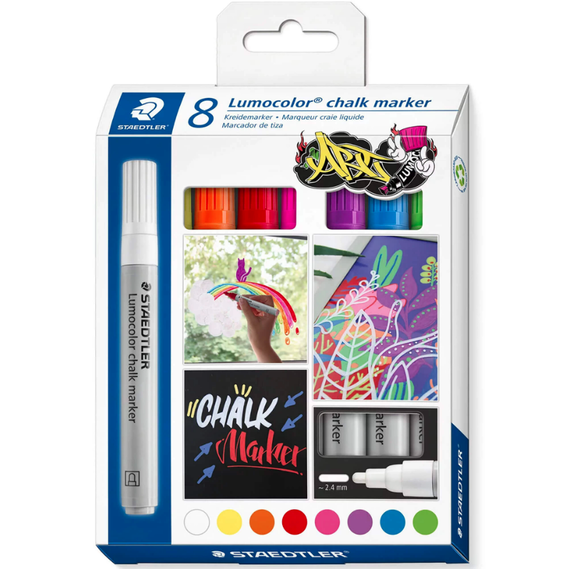 Marker creta lichida STAEDTLER Lumocolor Chalk, 8 culori/set - - Roveli