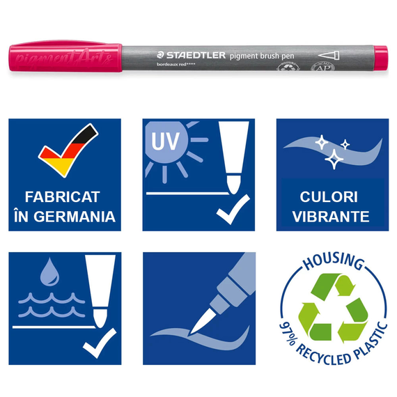 Marker cu varf pensula STAEDTLER Pigment Arts Pen NATUR, 12 buc/set - 3- Roveli