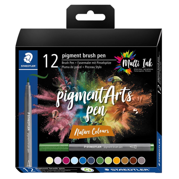 Marker cu varf pensula STAEDTLER Pigment Arts Pen NATUR, 12 buc/set - - Roveli