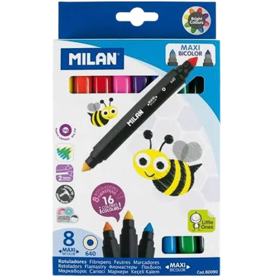 Carioci cu 2 capete MILAN Maxi, 16 culori/set - - Roveli