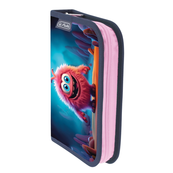 Penar neechipat, 1 fermoar si clapa interioara, HERLITZ Pink Monster - - Roveli