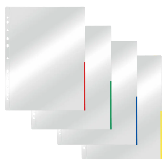 File protectie cristal deschidere partiala si margine colorata, 105 microni, 100 buc/set, A4, ESSELTE, Culoare (230): Albastru - - Roveli