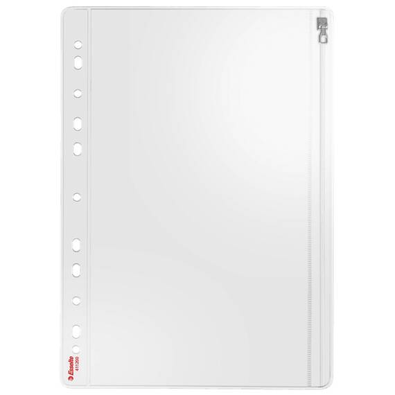 File protectie cristal cu peforatii si fermoar, 200 microni, 5 buc/set, A4, ESSELTE - - Roveli
