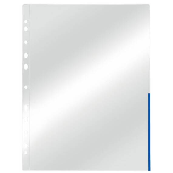 File protectie cristal deschidere partiala si margine colorata, 105 microni, 100 buc/set, A4, ESSELTE, Culoare (230): Albastru - 2- Roveli