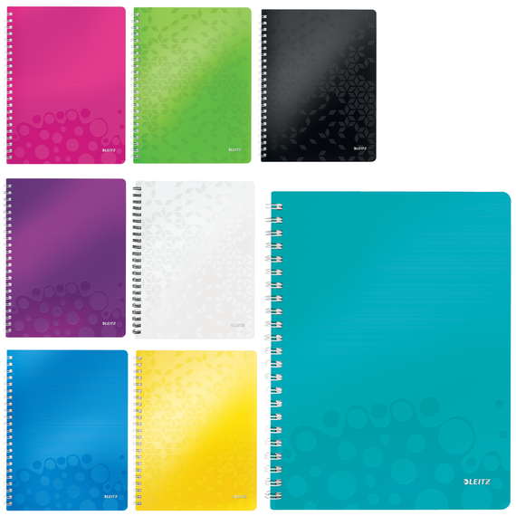 Caiet A4 cu spirala, matematica, coperta plastic PP, 80 file, 80g/mp, LEITZ WOW, Culoare (230): Negru - - Roveli