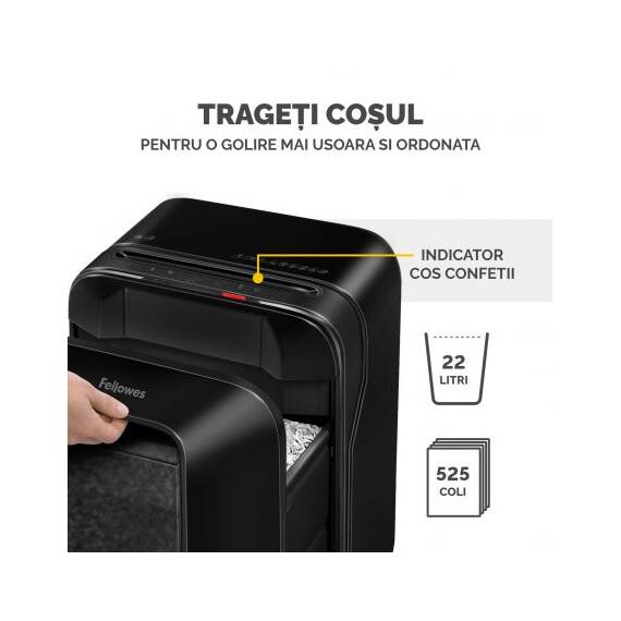 Distrugator documente 12 coli, Micro-Cut, FELLOWES LX201, negru - 5- Roveli