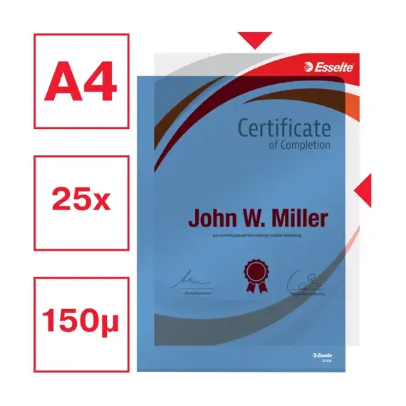 Mapa plastic cristal A4, deschidere in L, 150 microni, 25 buc/set, ESSELTE, Culoare (230): Albastru - 3- Roveli