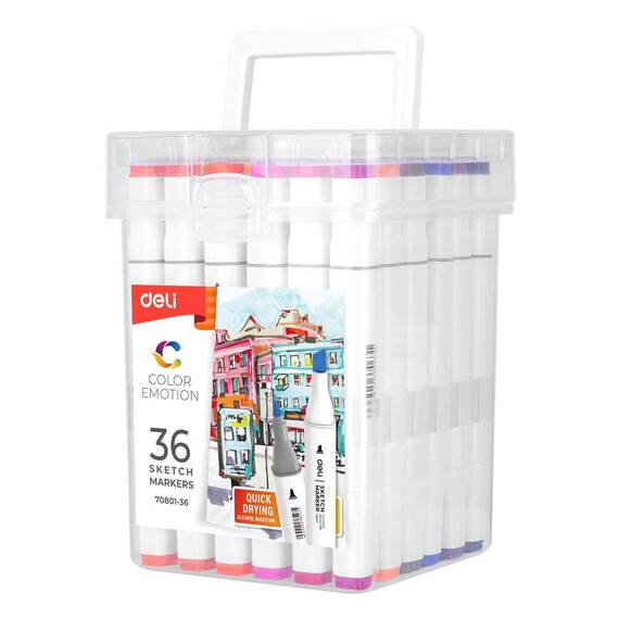 Set sketch marker cu 2 capete, uscare rapida, 36 culori/set, DELI Color Emotion - 4- Roveli