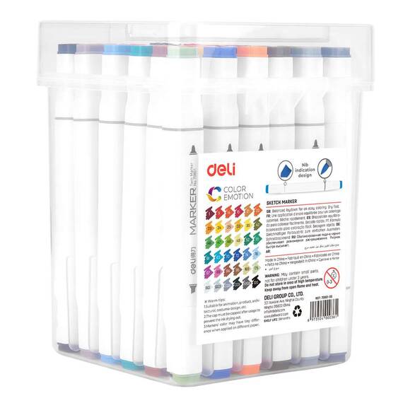 Set sketch marker cu 2 capete, uscare rapida, 36 culori/set, DELI Color Emotion - 3- Roveli