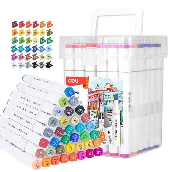 Set sketch marker cu 2 capete, uscare rapida, 36 culori/set, DELI Color Emotion - - Roveli