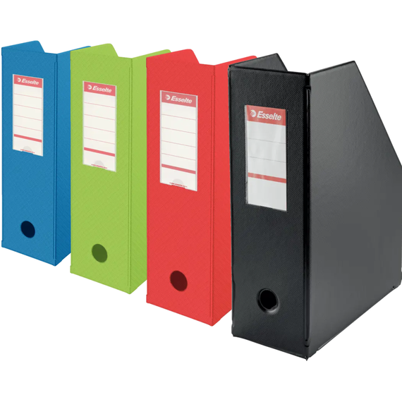Suport vertical pliabil A4 carton invelit in PVC, 10 cm, ESSELTE, Culoare (230): Albastru - - Roveli