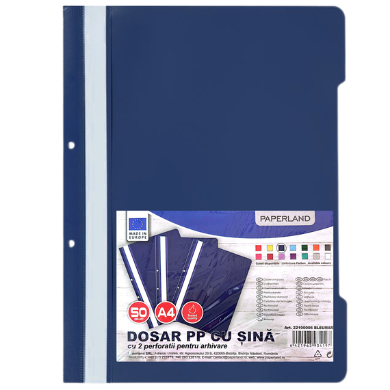 Dosar plastic cu sina si gauri PAPERLAND, 50 buc/set, Culoare (230): Bleumarin - 2- Roveli