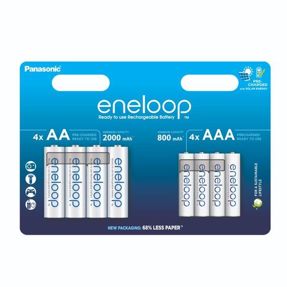Acumulatori ENELOOP 1.2V AA R6 si AAA R3 Ni-Mh, 8 buc/blister cu carcasa, 800 mAh, preincarcati, 2100 cicluri - - Roveli