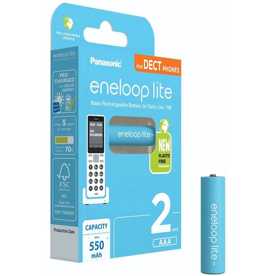 Acumulatori ENELOOP Lite Phone 1.2V AAA R3 Ni-Mh, 2 buc/blister, 550 mAh, preincarcati - - Roveli