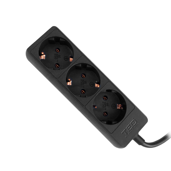 Prelungitor 1.5 m negru, 3 prize si protectie, 3680W, 16A, TED Electric - - Roveli