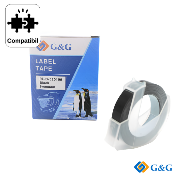 Banda 3D compatibila G&G Black RL-D-520109, pentru Dymo Omega, 9 mm x 3 m - - Roveli