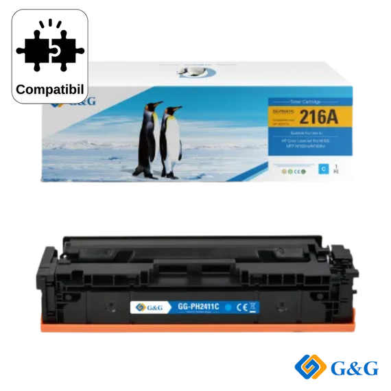 Cartus toner compatibil G&G Cyan W2411A 216A, cu cip NEW FIRM, pentru HP Color LaserJet Pro MFP M182n, 850 pagini - - Roveli