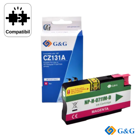 Cartus compatibil G&G Magenta 711 CZ131A, pentru HP DesignJet T120, 29 ml - - Roveli