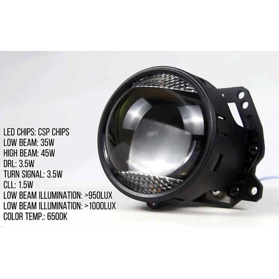 Set lupe LED far 12V cu functie de lumina de zi DRL si semnalizare 6000K Cod: NVEL-LENS-DRL01 - 2- Roveli