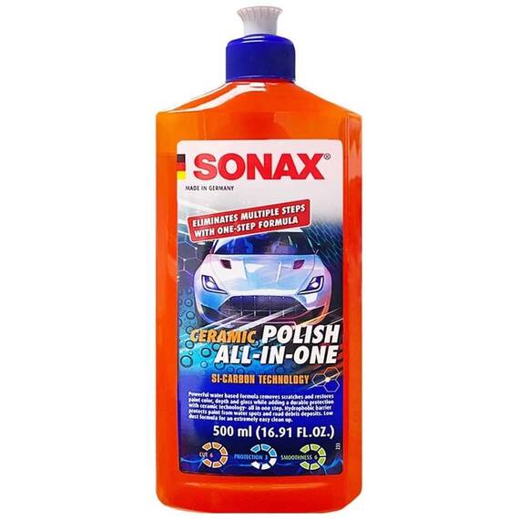 ​Sonax All-in-One Ceramic Polish, extrem de eficienta pentru lustruirea vopselei vehiculului, tehnologia Si-Carbon, efect hidrofug, 500 ml - - Roveli