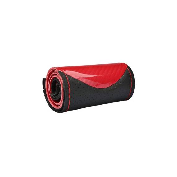 Husa volan cu ac si ata piele cu gaurele marime M culoare rosu si carbon cusatura rosie Premium Cod: LUXFST02 - 4- Roveli
