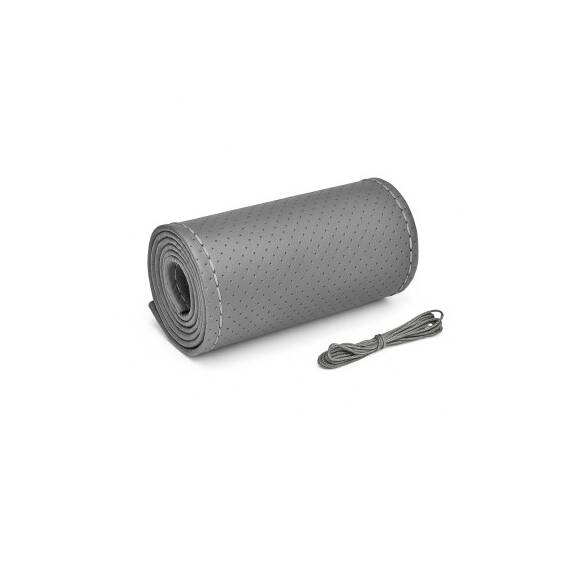 Husa volan cu ac si ata piele cu gaurele marime M diametru 38 cm gri cusatura gri Premium Cod: LUXFST01 - - Roveli
