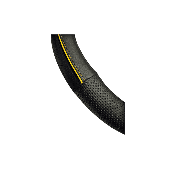 Husa volan auto premium imitatie piele M 38 cm negru cu linie galbena Cod: WPU02A - 3- Roveli