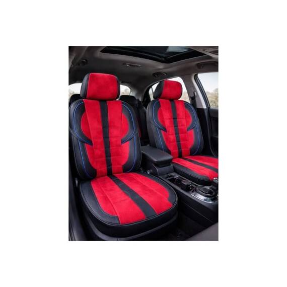 Huse scaune auto universale fractionate imitatie alcantara si imitatie piele negru rosu diverse cusaturi Cod: A101 - 6- Roveli