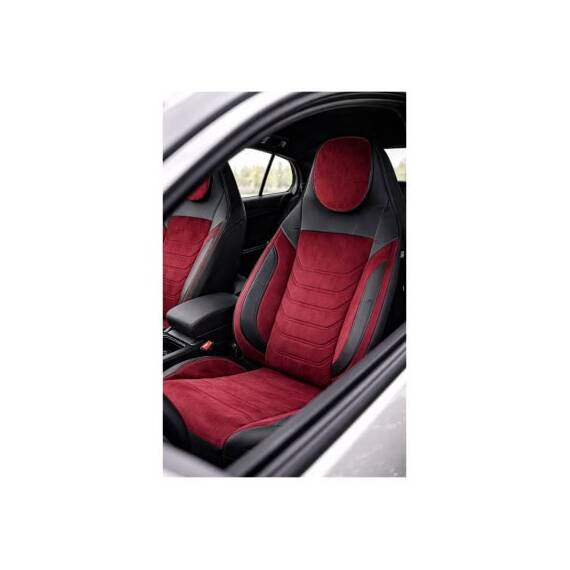 Huse scaune auto universale fractionate Premium cu tetiera fata incorporata negru cu visiniu Cod: HNG-C509-4 - 5- Roveli